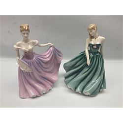 Six Royal Doulton figures, comprising Romance HN2430, Sarah HN3978, Rachel HN3976, Patricia HN3365, Elizabeth HN4426 and Reverie HN2306, all with printed mark beneath  