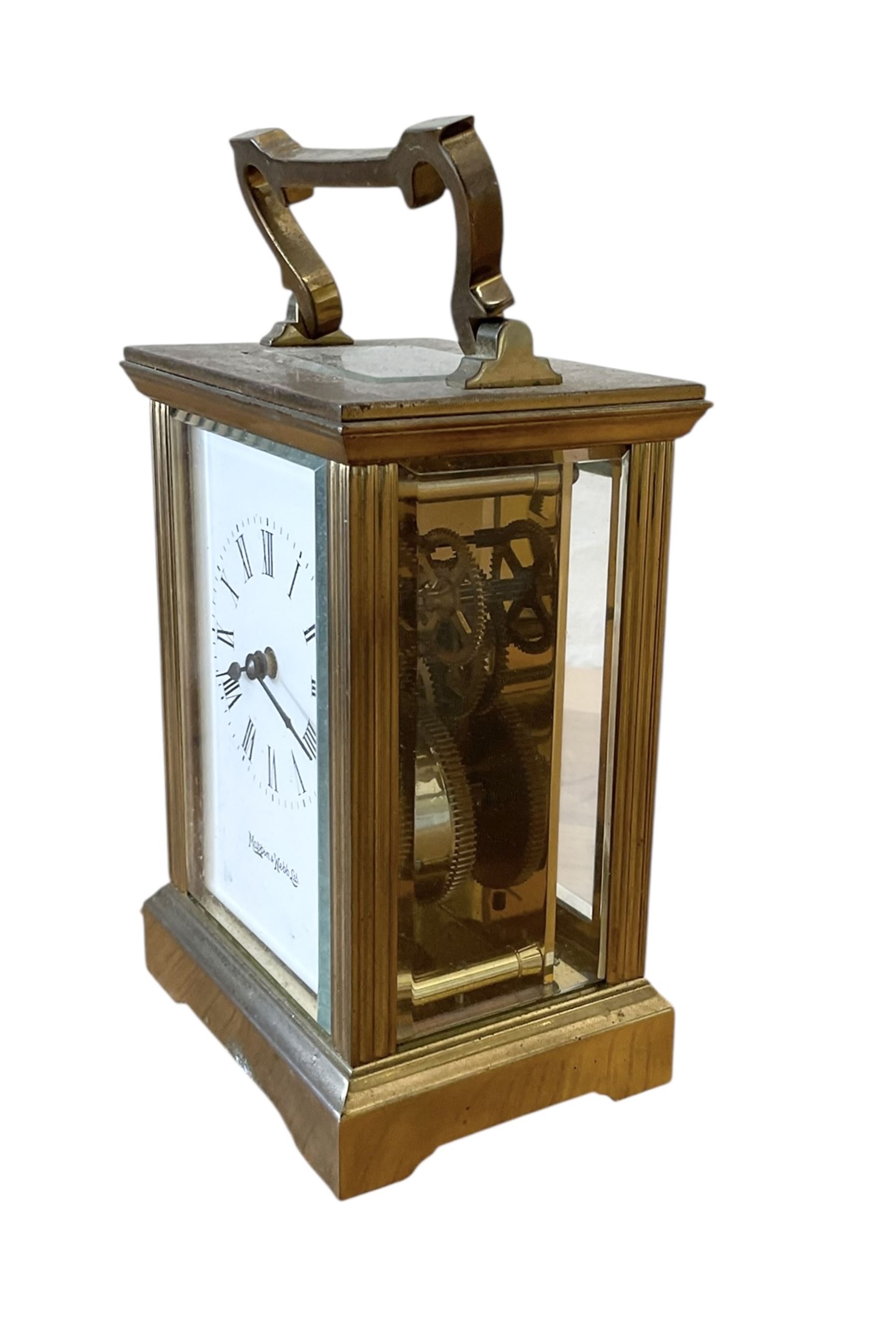 Mappin & Webb-20th century timepiece carriage clock with a lever platform escapement. With key.