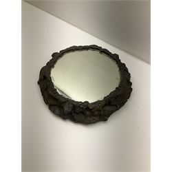 Sculpture of a giraffe under a palm tree upon a mirrored base, H48cm