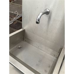 Pair of commercial stainless steel hot and cold hand wash stations, wall mounted, knee press taps - THIS LOT IS TO BE COLLECTED BY APPOINTMENT FROM DUGGLEBY STORAGE, GREAT HILL, EASTFIELD, SCARBOROUGH, YO11 3TX