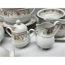Noritake Ireland tea and dinner wears, comprising of teapot, milk jug, covered sucrier, seven teacups and saucers, seven dessert plates, six dinner plates, seven side plates, five bowls two serving dishes, one lidded tureen and a gravy boat and dish