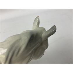 Collection of Beswick horses, including grey horse no.701, palomino foal no 836, grey stocky jogging mare no.855 etc, together two Royal Doulton horses, (8)