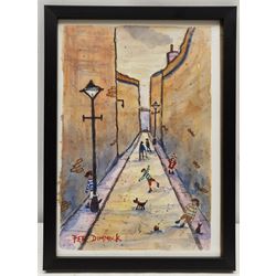 Pete Dimmock (Northern British Contemporary): 'Street Cute Dog Cat Kids!', watercolour signed 27cm x 18cm