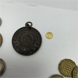 Coins including United States of America 1858 half dime, Bootle Education Committee regular attendance award to 'Florence Prince 1912', various Great British pre-decimal coins etc