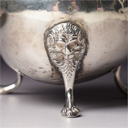 Victorian silver cream jug with crimped rim, scroll handle and lion mask supports London  1887 Maker John Aldwinckle and Thomas Slater
