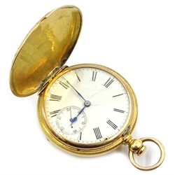  Gold full hunter pocket watch by Waltham Mass, Martyn Square no. 854376 , case no. 67162, engraved bird and flower decoration, stamped 18  