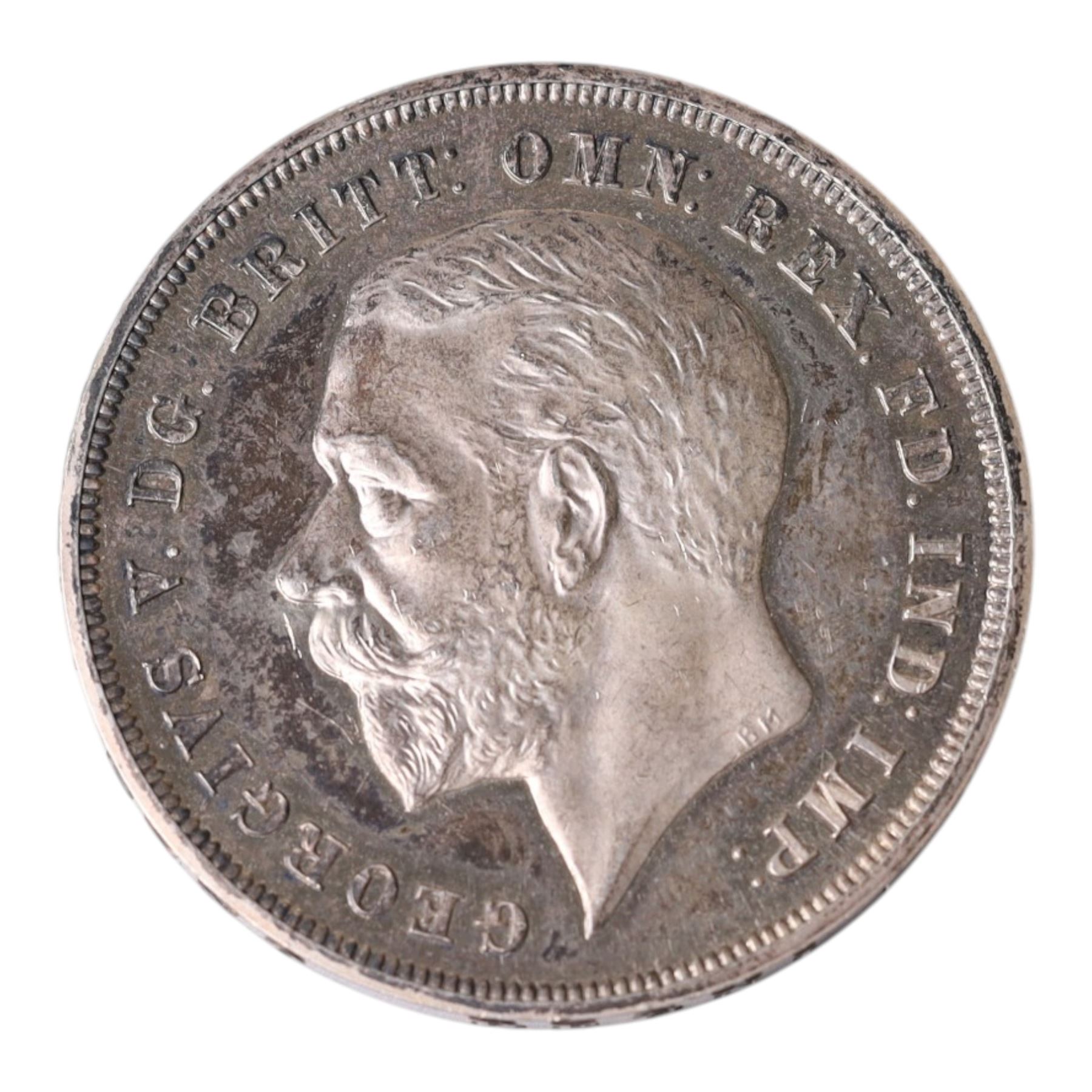 King George V 1935 'Rocking Horse' silver proof one crown coin, with raised edge lettering