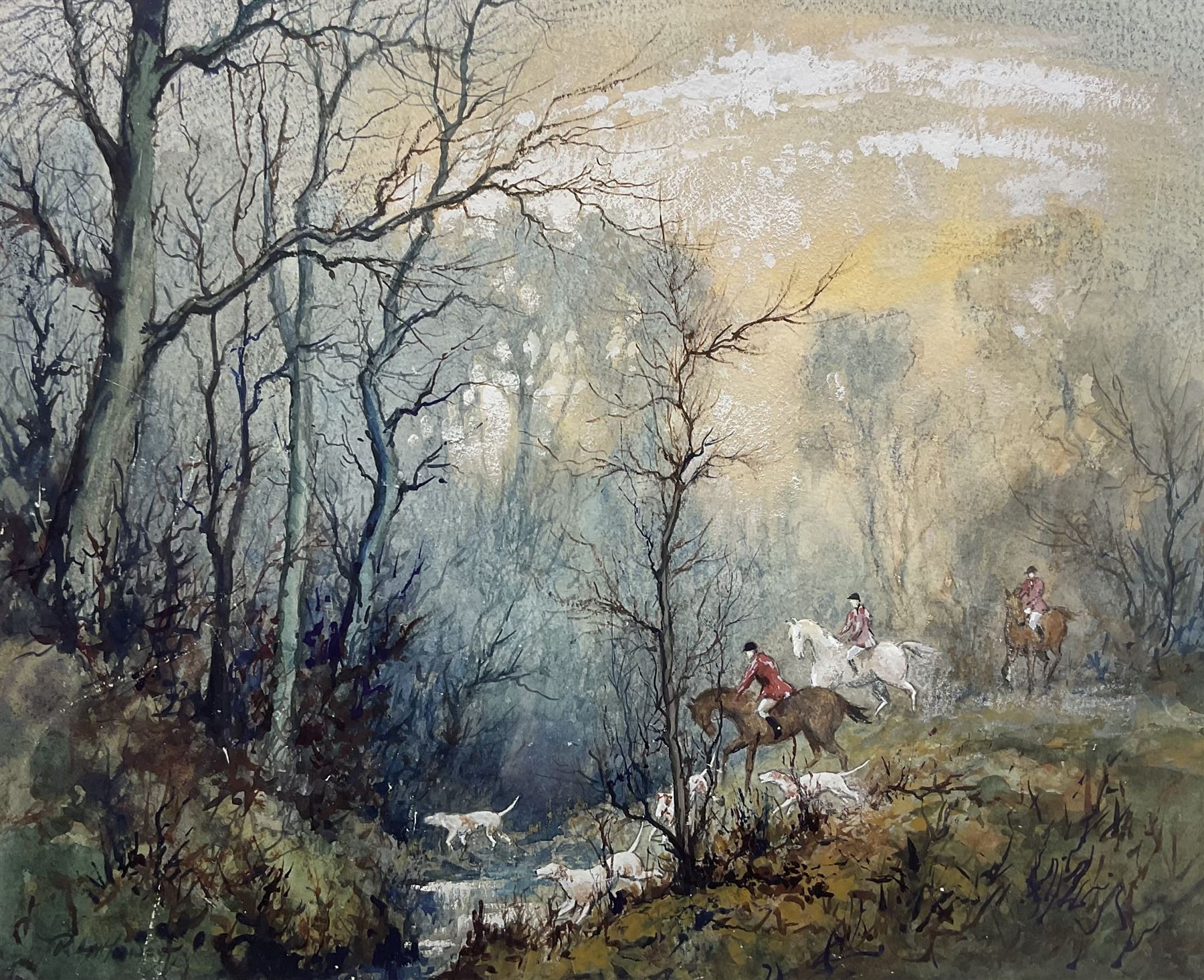 Robert Leslie Howey (British 1900-1981): The Egton Hunt, mixed media signed, titled verso 36cm x 45cm