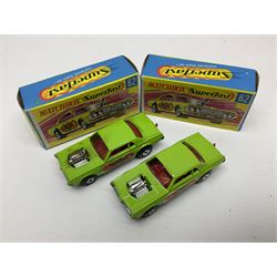 Matchbox 1-75 Series 'Superfast' ex-shop stock - eight models comprising two 62d Dragster, two 64c Slingshot Dragster, two 65d Saab Sonnet III and two 75c Alfa Carabo; all boxed; together with Matchbox trade catalogue c1973 in original vinyl cover (9)
