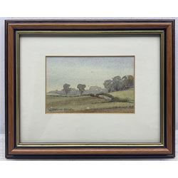 Henry George Walker (British 1876-1932): The Village Inn, etching with hand colouring; English School (Early 20th Century): Whitby Boats, watercolour unsigned; Hubert Ernest Bulmer (British 1874-1963): 'The Lodge - North Stainley Hall Nr Ripon', watercolour signed titled and dated 1948; John Cartmel Crossley (British 1933-?): 'The Road to Eglingham', watercolour signed, titled verso max 24cm x 34cm (4)