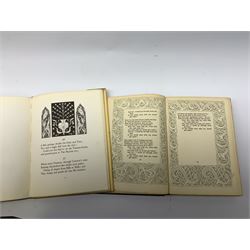 Rubaiyat of Omar Khayyam. The First and Fourth Renderings in English Verse by Edward Fitzgerald with Illustrations by Willy Pogany, with dustjacket; The Wild Harp. A Selection from Irish Poetry by Katharine Tynan with Decorations by C.M. Watts. 1908. Arts & Crafts Celtic style binding, title page and page margins; Flaubert Gustav: Salammbo. Mandrake Press Ltd.; and Robert Louis Stevenson. A Bookman Extra Number 1913 (4)