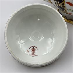 Early 20th century Royal Crown Derby teapot, decorated in a variant of the Imari pattern with blue and red prunus blossoms, with printed mark beneath including illustration date code for 1927, H14cm
