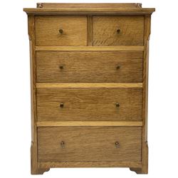 Squirrelman - oak miniature chest, the raised back carved with two squirrel motifs, fitted with two short and three long drawers, by Wilfred Hutchinson, Husthwaite, Thirsk