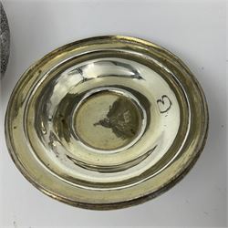 Early/mid 20th century Persian silver tea service, comprising circular serving tray, teapot, twin handled sucrier and cover, milk jug, five tea glasses with six silver holders, six tea spoons, and pair of sugar tongs, each profusely chased with foliate arabesque decoration, each bearing marks including 84 for 840 fineness, tray D40cm, teapot H16cm