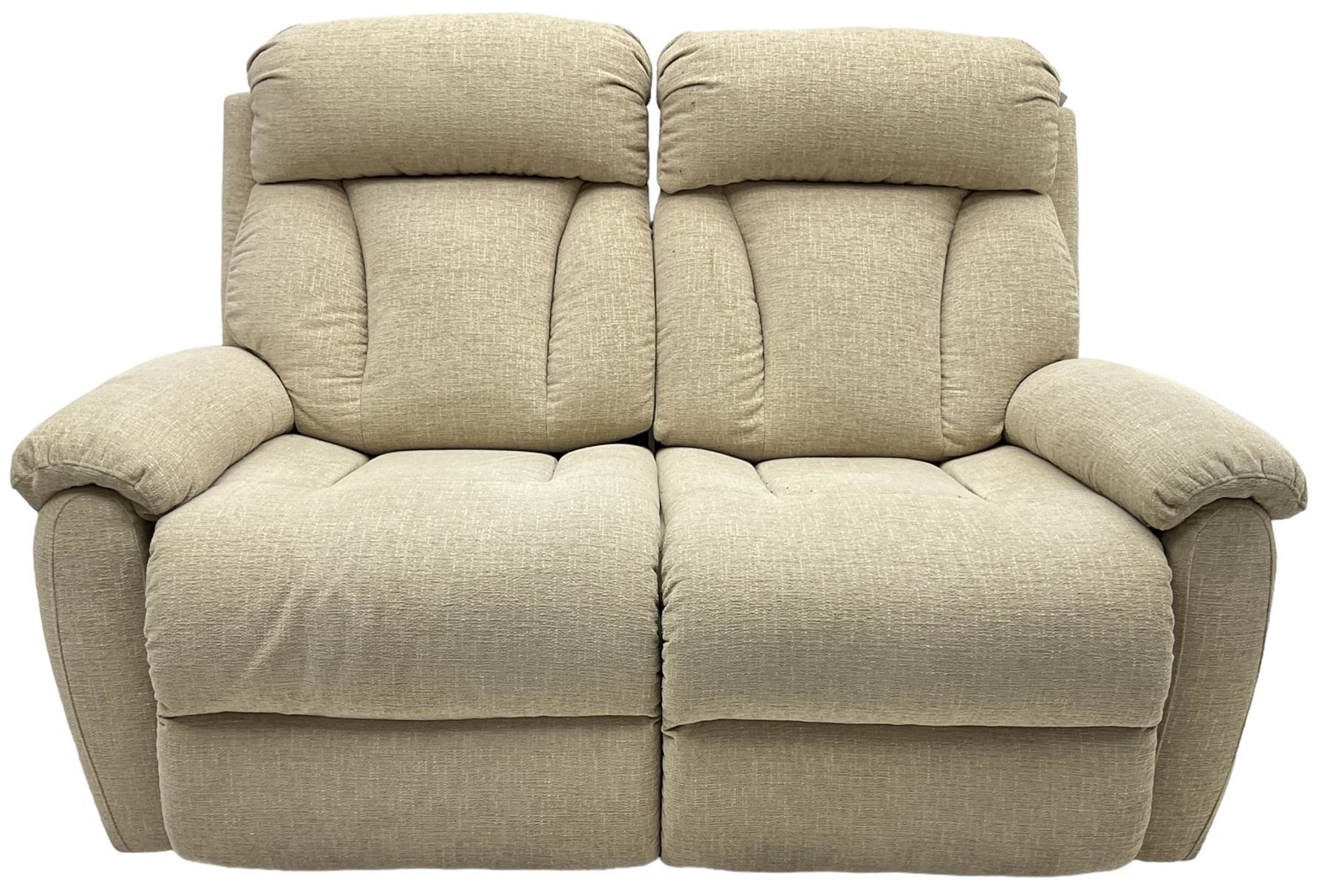 La-Z-boy - two-seat manual reclining sofa upholstered in neutral beige fabric
