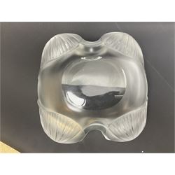 Lalique Arums pattern bowl, of shaped form moulded with four frosted arum leaves in high relief, signed to base Lalique ® France, W23cm H10cm L20cm