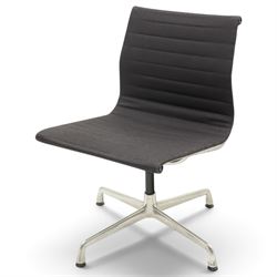 Charles and Ray Eames for Vitra - EA 105 chrome swivel chair upholstered in navy blue, raised on a four point chrome base