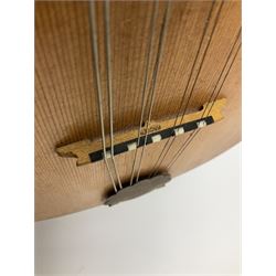 Melody-Uke four-string ukelele banjo, makers plaque to head stock L59cm; and Italian eight-string lute-back mandolin with mahogany stained segmented maple back and spruce top L59cm (2)