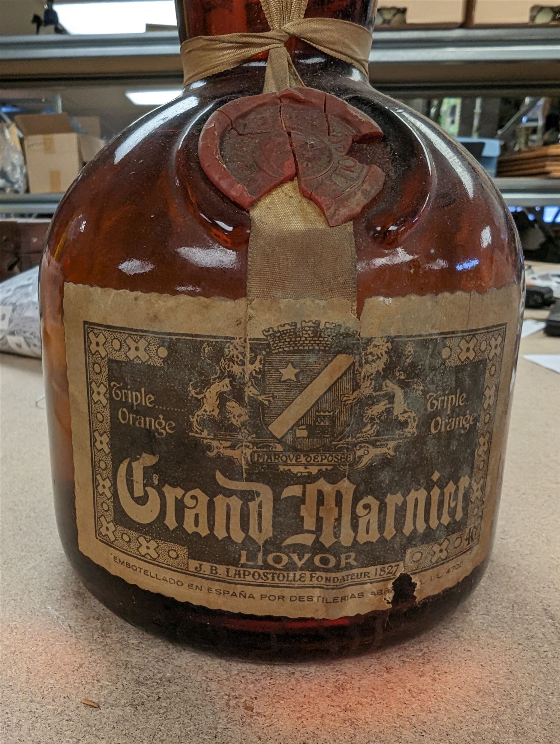 Grand Mariner triple orange whisky liquor, unknown contents and proof, minor damage to seal possible leakage, H31cm