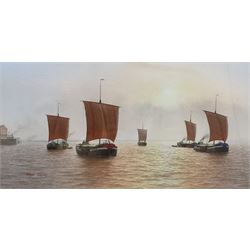 Roger Davies (British 1945-): Humber Keel Boats, watercolour signed 27cm x 53cm 