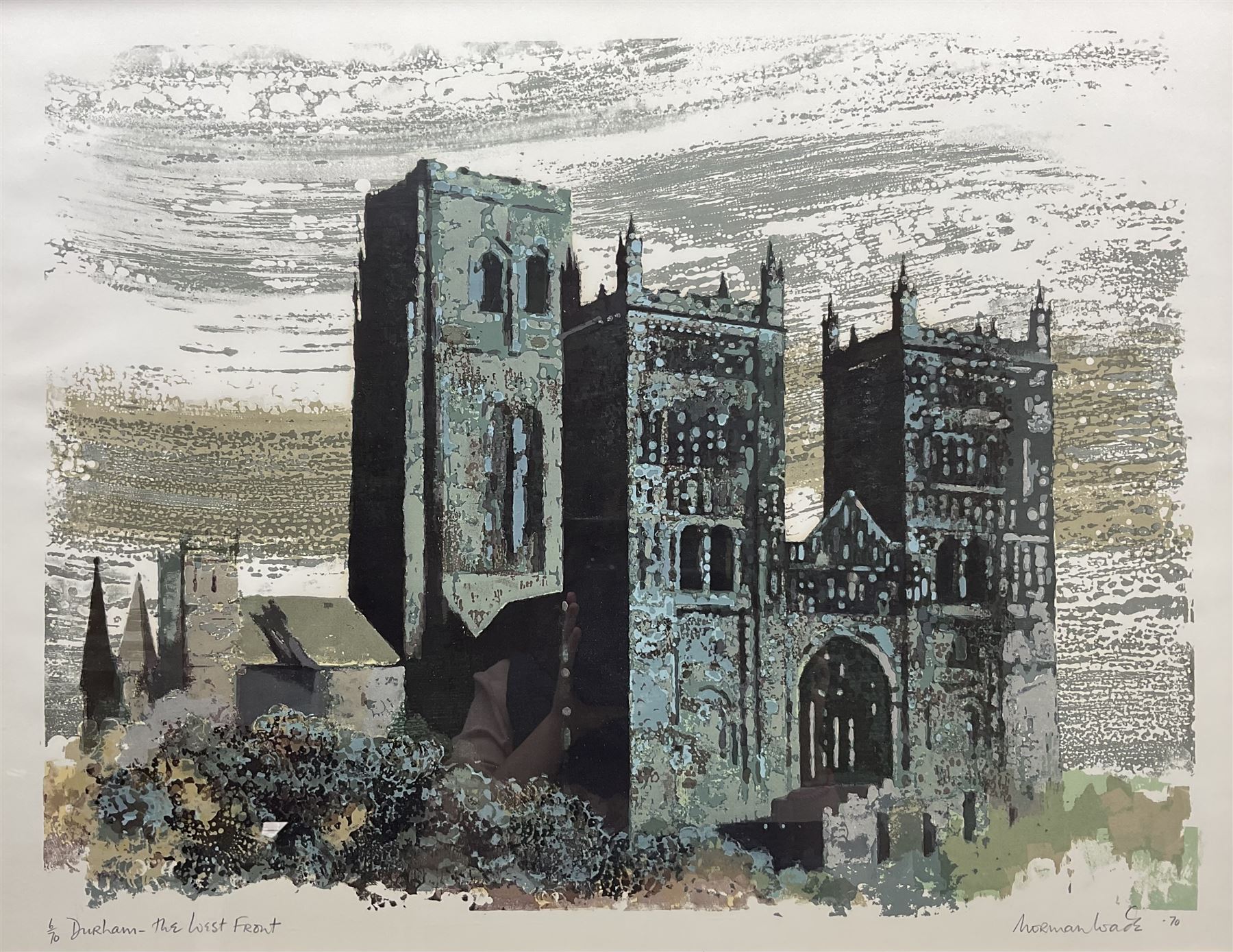Norman Wade (British 20th century): 'Durham - the West Front', limited edition screenprint signed titled numbered 6/70 and dated '70, 56cm x 71cm