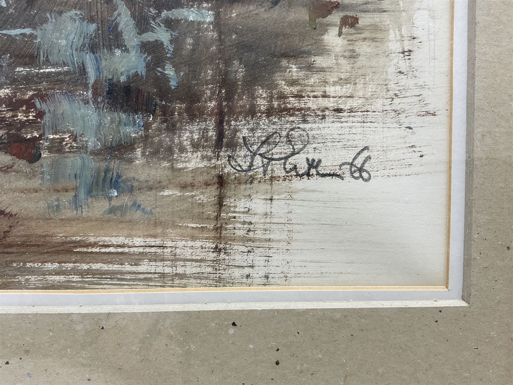 Timothy Gibbs (British 1923-2012): 'Hillside' - Abstract Landscape, mixed media on paper signed and dated '66, titled on exhibition label verso 43cm x 73cm 
Provenance: exh. Leicester Galleries, Cork Street, London September 1969, No.14, label verso