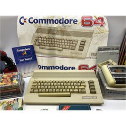 Commodore 64 games computer with boxed 1530 Datassette Unit Model C2N, two joysticks, over seventy games and twenty-two Commodore magazines; polystyrene box inner and card slip-case