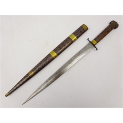  North African knife, grip and scabbard inlaid with wirework, blade length 35cm  
