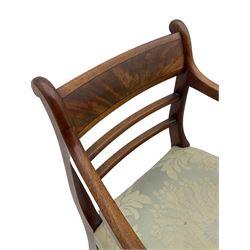 Set of eight 19th century mahogany dining chairs, figured banded rail, turned legs - two carver armchairs and six side chairs