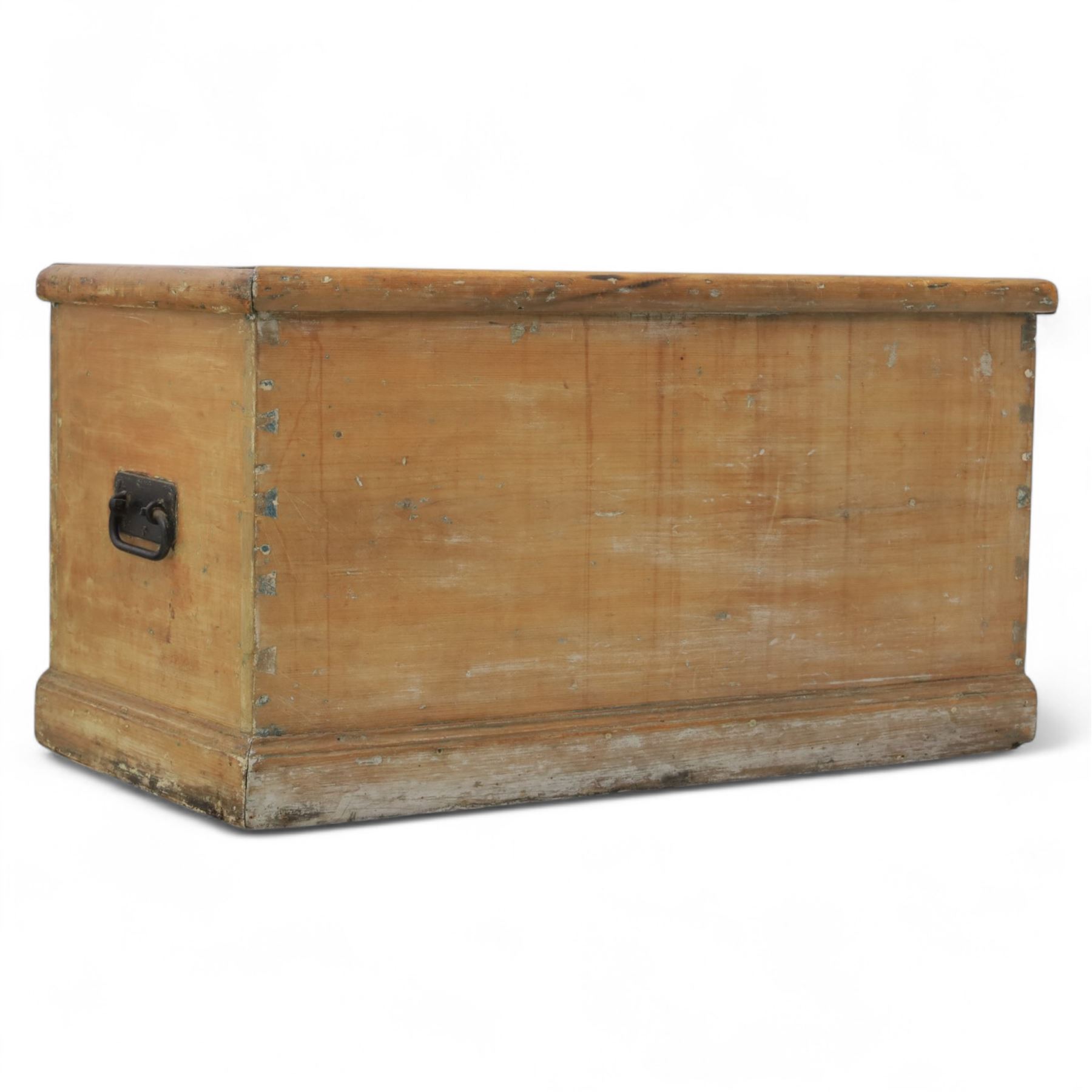 19th century golden oak chest, iron strap carry handles and hinges