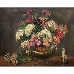 Philip Naviasky (Northern British 1894-1983): Still Life Bowl of flowers and Figurine, oil on canvas signed 39cm x 50cm

