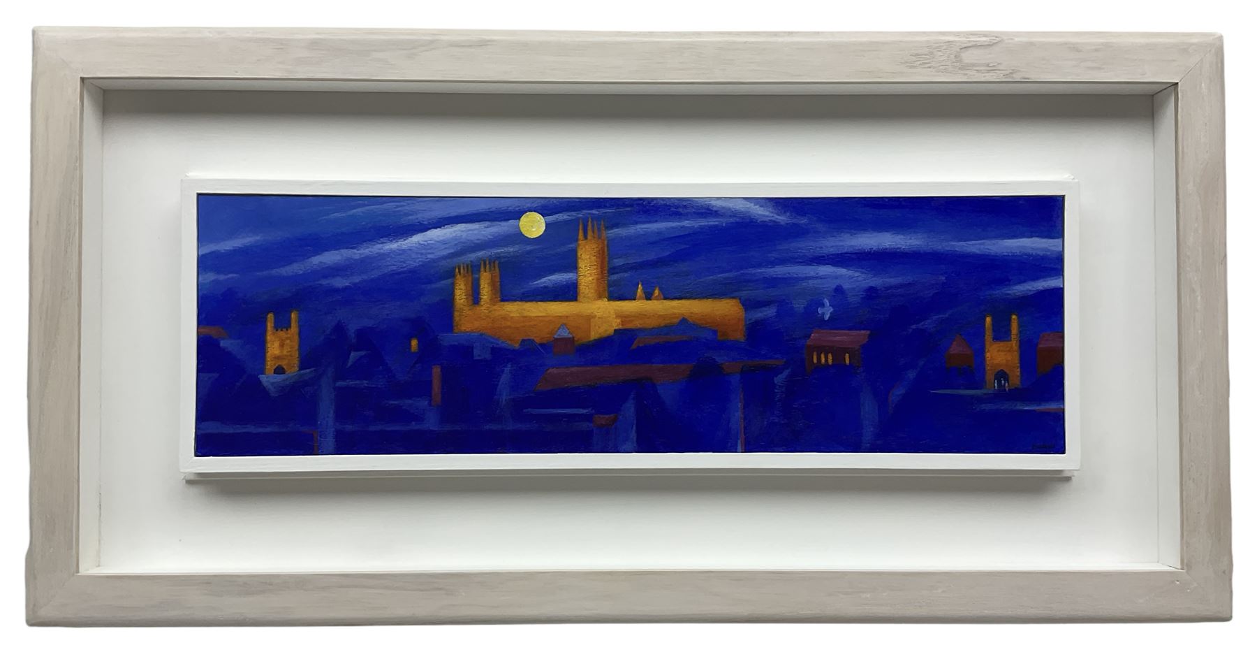 David Carson Shaw (British 1942-): 'Cathedral Moon', acrylic on board, signed, titled verso 12cm x 40cm