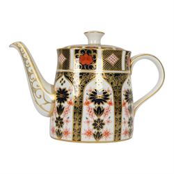 Royal Crown Derby tea set, comprising teapot, milk jug, open sucrier and tea strainer teapot H20cm 