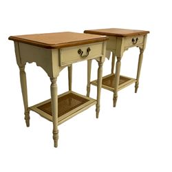 Laura Ashley -  pair of pine and cream finish single drawer bedside tables
