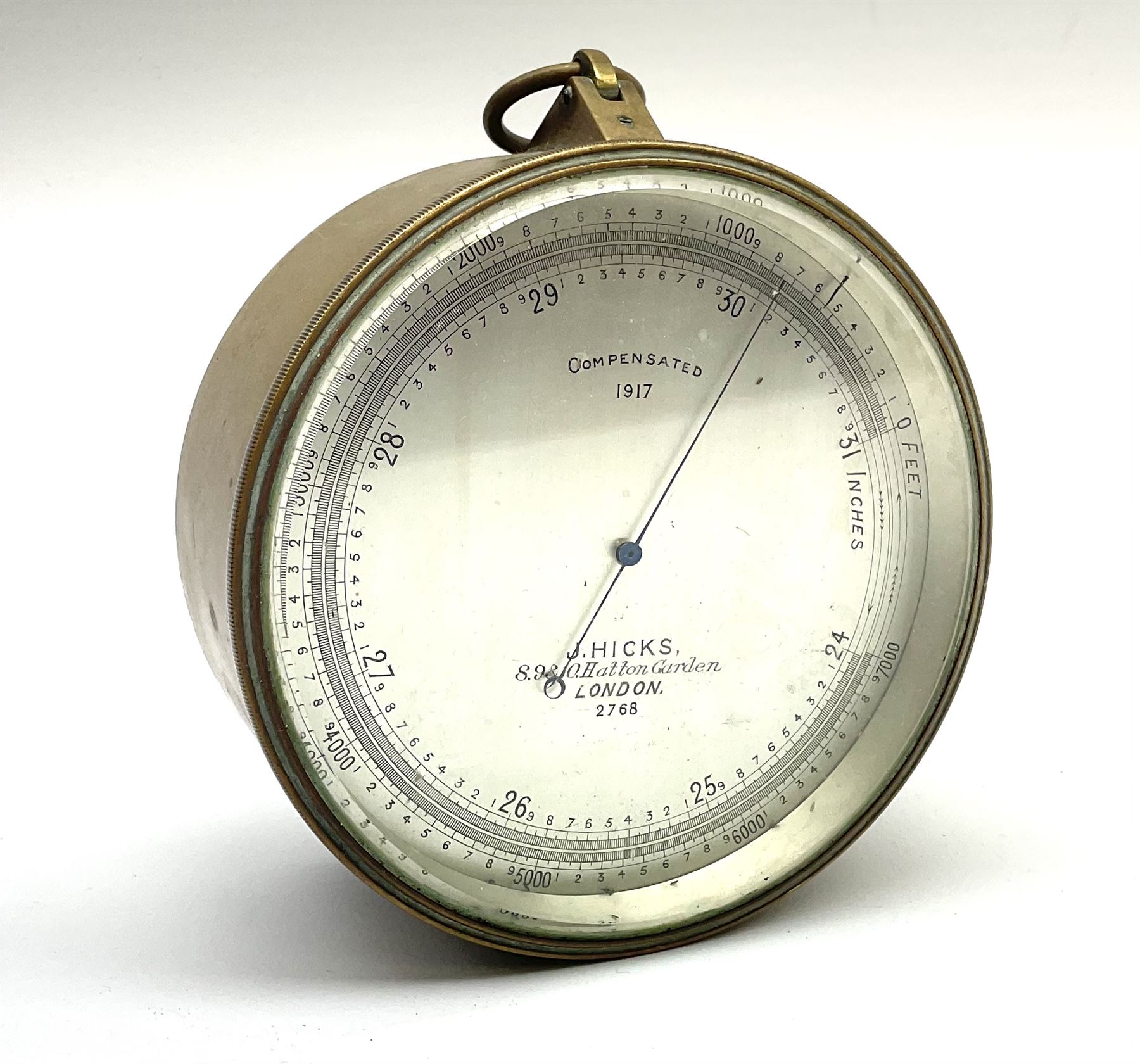 WW1 brass cased compensated barometer with altimeter scale by J. Hicks