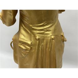 After Émile Bruchon, Mozart, gold painted figure upon a wooden plinth, H51cm