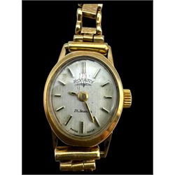 9ct gold ladies Rotary wristwatch, on 9ct gold strap, hallmarked 