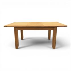 Contemporary oak dining extending table and set of six chairs, with additional leaf  extending to 182cm, chairs with cream upholstered seat