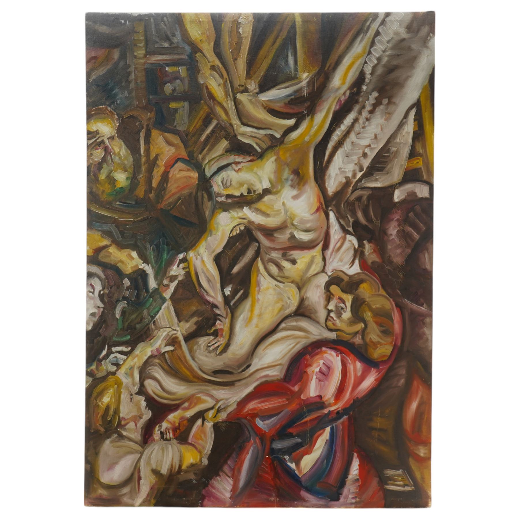 English Expressionist School (Mid-20th century): 'Jesus Taken Down from the Cross', oil on canvas unsigned 120cm x 84cm