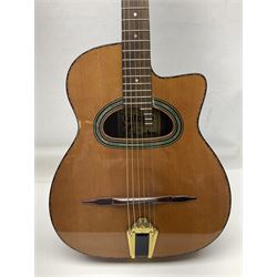 Spanish Gitano Manuel Rodriguez Maccaferri guitar, model no.EMC1; bears label; L98cm; in lightweight carrying case
