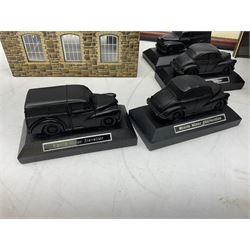 Quantity of model houses, framed print, coal E & J Mining Memories Morris Minor figures etc