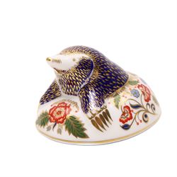 Five Royal Crown Derby paperweights Rowsley Rabbit limited edition 492/500 with certificate, Stoney Middleton  Squirrel, Old Imari Frog limited edition 1512/4500 with certificate, Debenhams Squirrel, and Mole all with silver stoppers