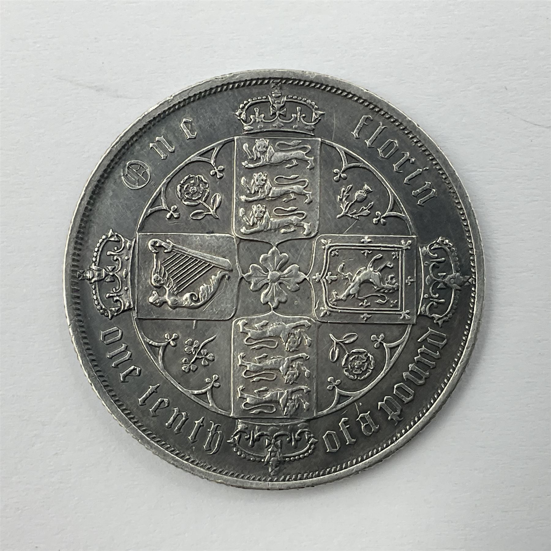 Queen Victoria 1887 silver 'gothic' florin coin