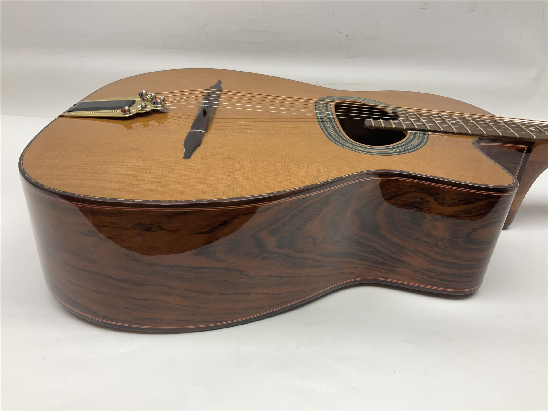 Spanish Gitano Manuel Rodriguez Maccaferri guitar, model no.EMC1; bears label; L98cm; in lightweight carrying case