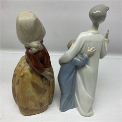 Four Lladro figures, including Girl With Cockerel no 4591, Gres Lonely no 2076 etc together with Nao figure 