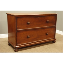  Victorian low two drawer chest, turned handles and feet, W122cm, H81cm, D53cm  