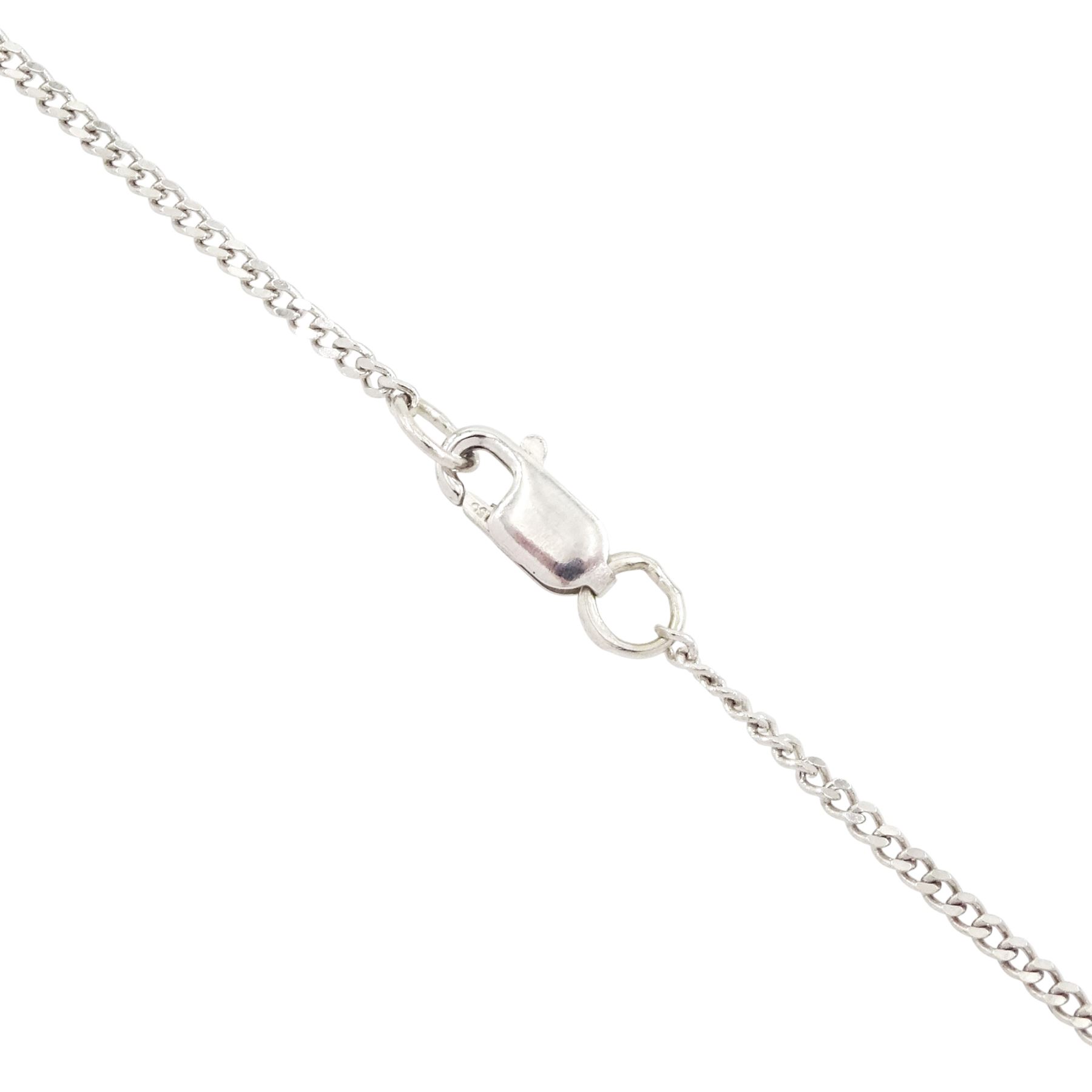 
18ct white gold ruby and diamond pendant necklace, single oval cut ruby of approx 2.50 carat, with single cut diamond surround, on a flattened curb link chain necklace