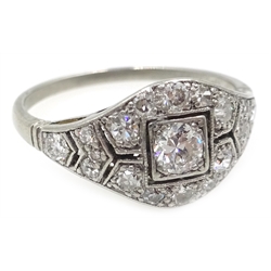  Art Deco period platinum and diamond pave set ring  
