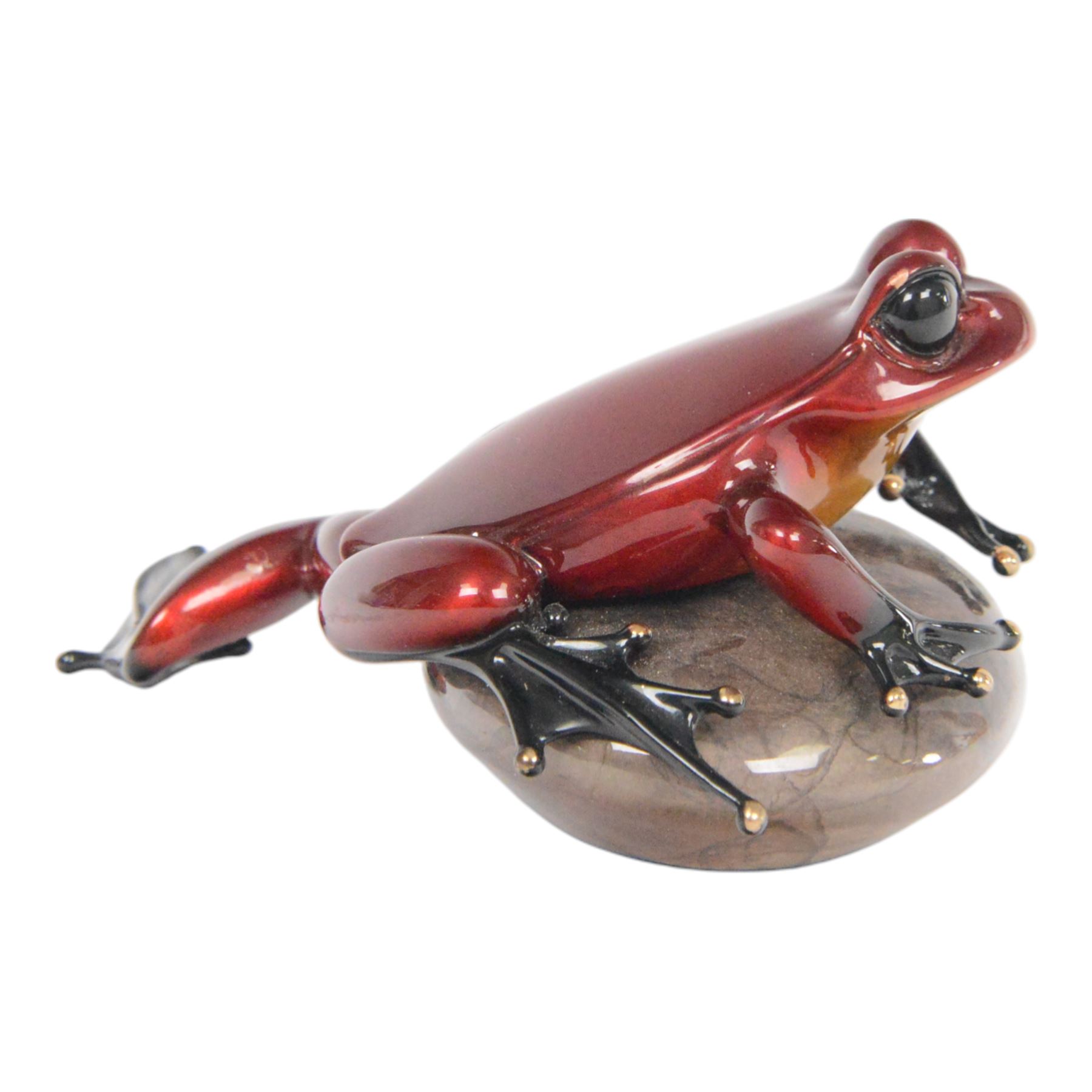Tim Cotterill aka Frogman (British 1950-): 'Rockefeller', limited edition red patina coated solid bronze sculpture depicting a frog resting on a rock, impressed 'Frogman', signed and dated 2013, and numbered edition 661/2500 to base, W10cm