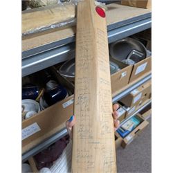 Two signed cricket bats, with signatures including Colin Cowdrey
